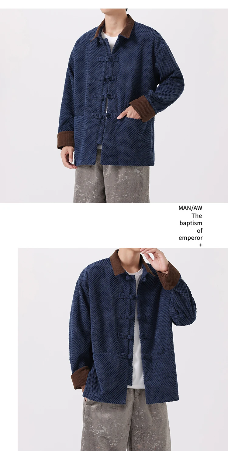 Corduroy Jacket Mens Thick Warm Cotton-padded Jacket Ancient Winter Padded Jacket Men Retro Chinese Style Coat Traditional Dress