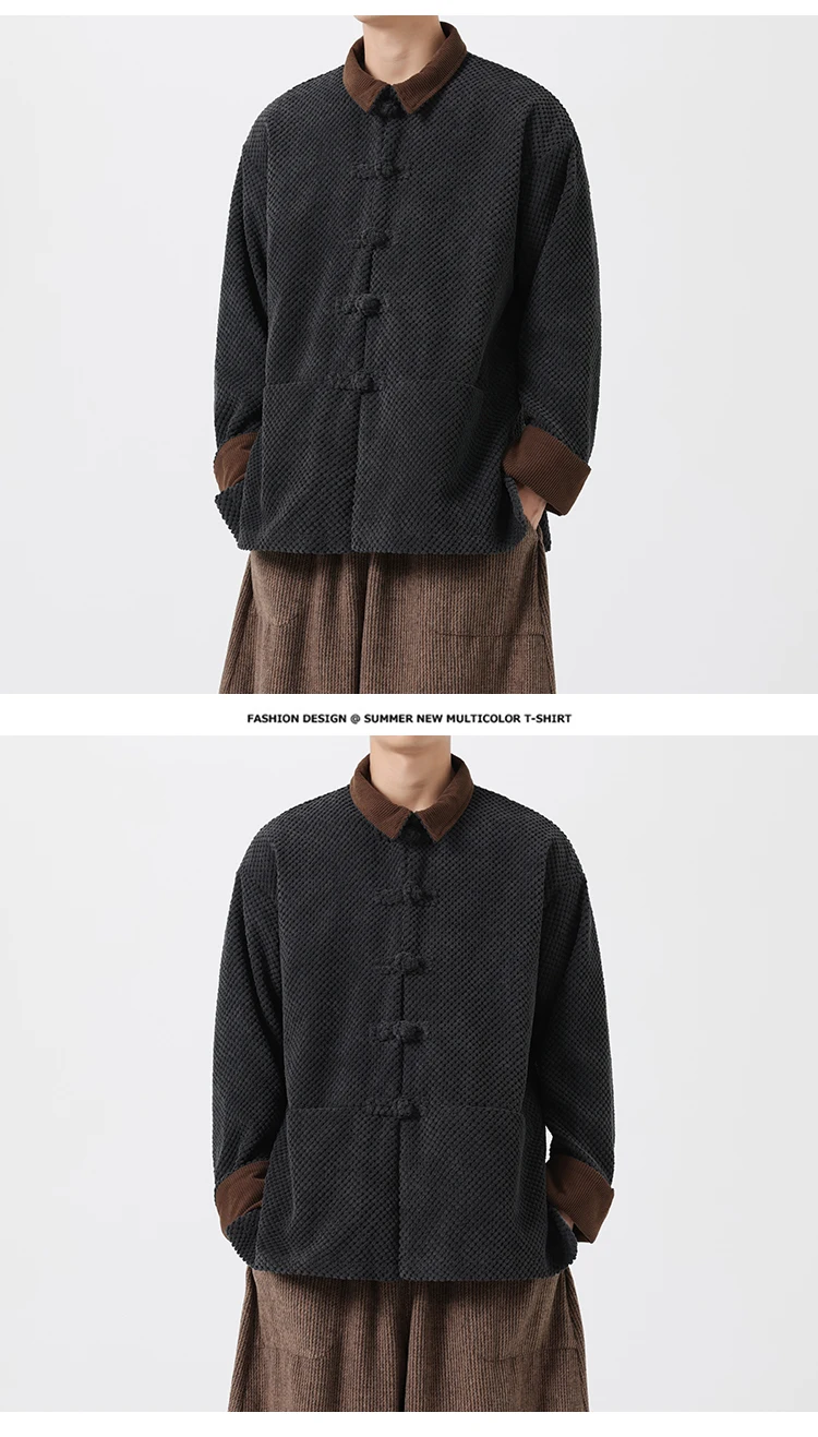 Corduroy Jacket Mens Thick Warm Cotton-padded Jacket Ancient Winter Padded Jacket Men Retro Chinese Style Coat Traditional Dress