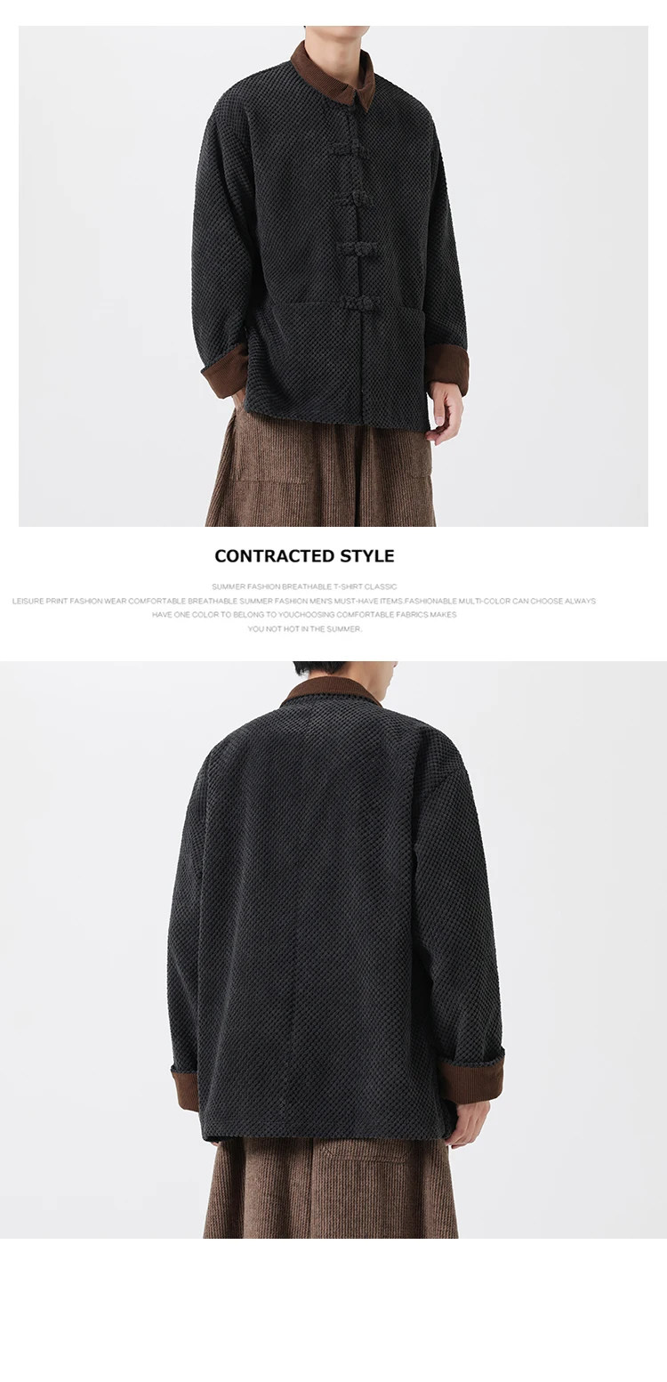Corduroy Jacket Mens Thick Warm Cotton-padded Jacket Ancient Winter Padded Jacket Men Retro Chinese Style Coat Traditional Dress