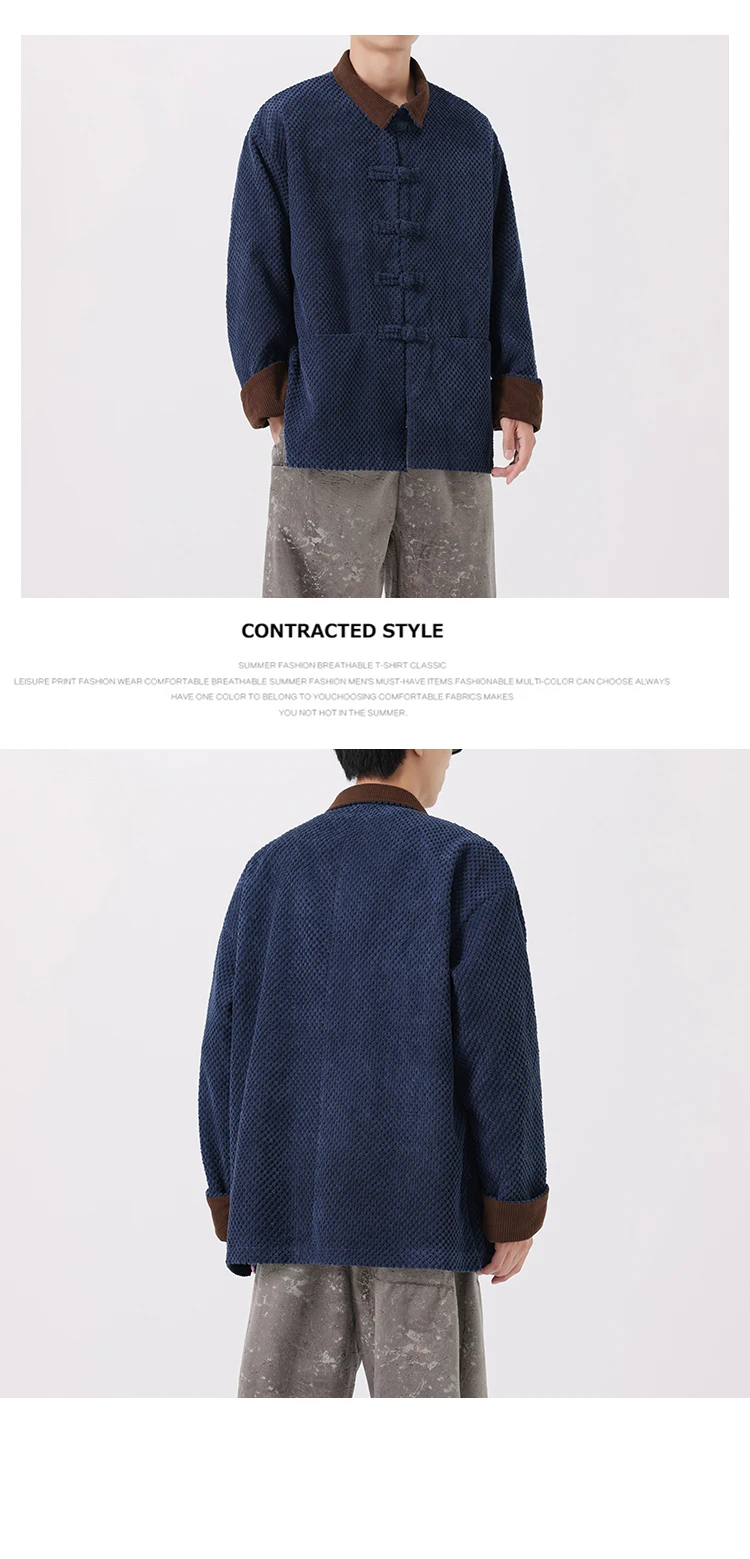 Corduroy Jacket Mens Thick Warm Cotton-padded Jacket Ancient Winter Padded Jacket Men Retro Chinese Style Coat Traditional Dress