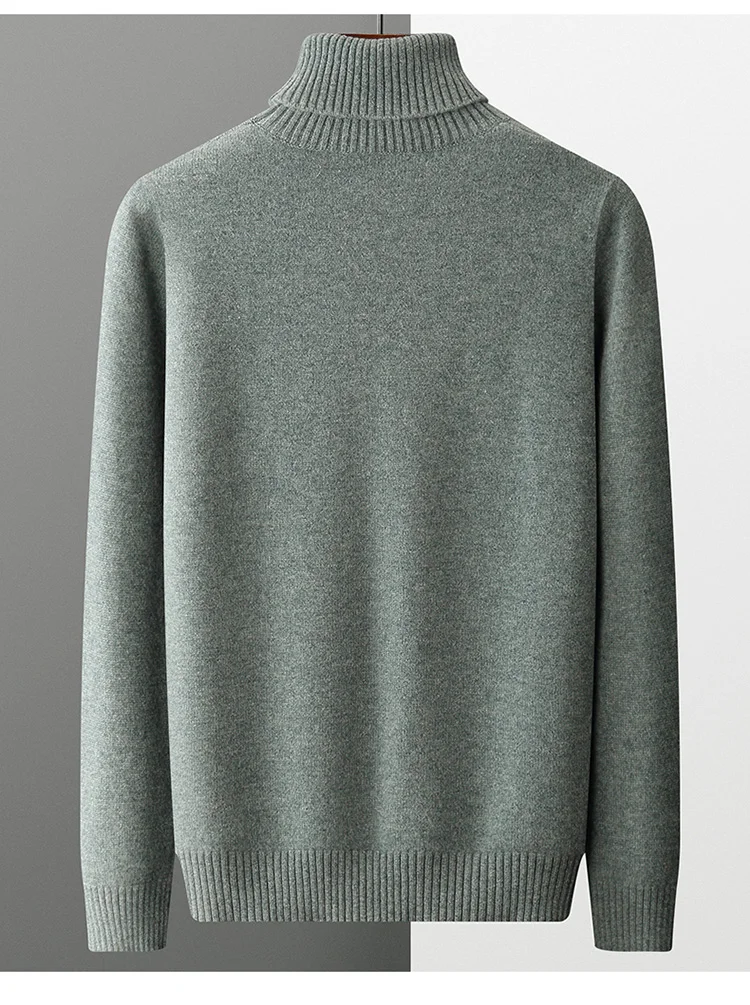 Autumn and winter 100% pure wool men's high collar thick solid color loose cashmere knit bottoming shirt
