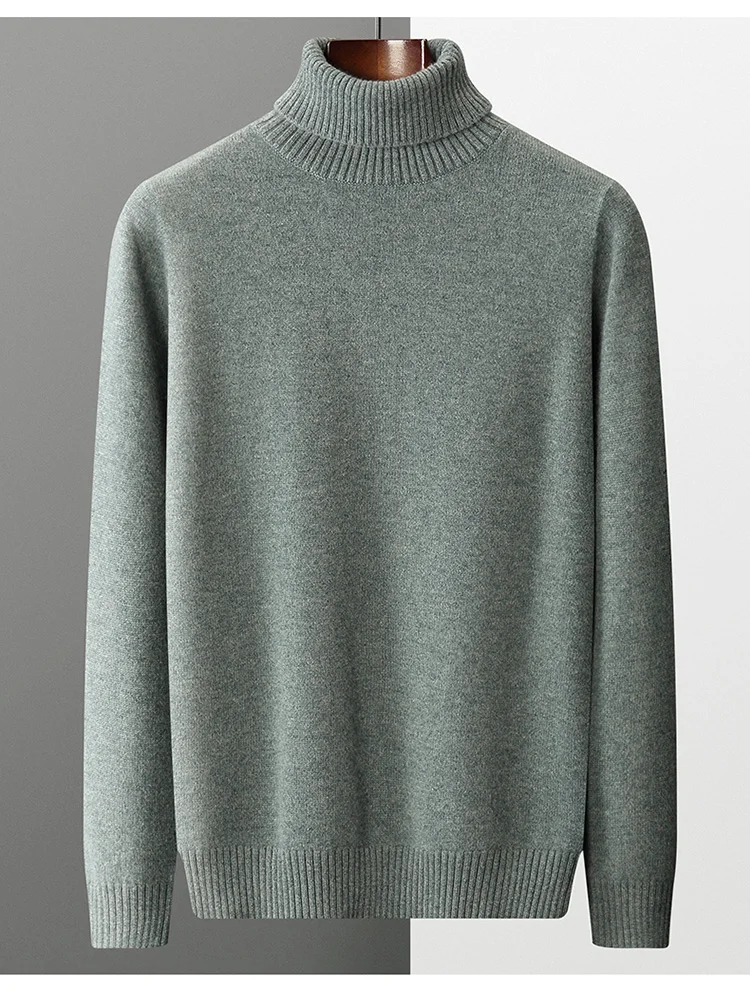 Autumn and winter 100% pure wool men's high collar thick solid color loose cashmere knit bottoming shirt