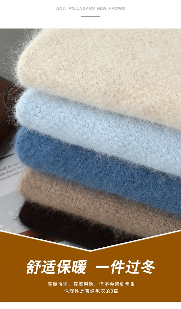 POLO Collar 100% Pure Mink Cashmere Knitted Sweater Men's Lapel Loose Knot Needle Pullovers Business Casual Warm Tops Base Shirt