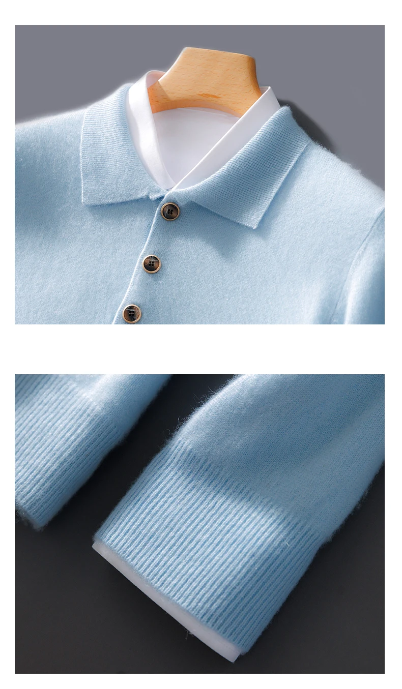 Autumn And Winter New 100 Pure Wool Sweater Men's POLO Collar Button Loose Pullover Sweater Cashmere Knitted Bottoming Shirt