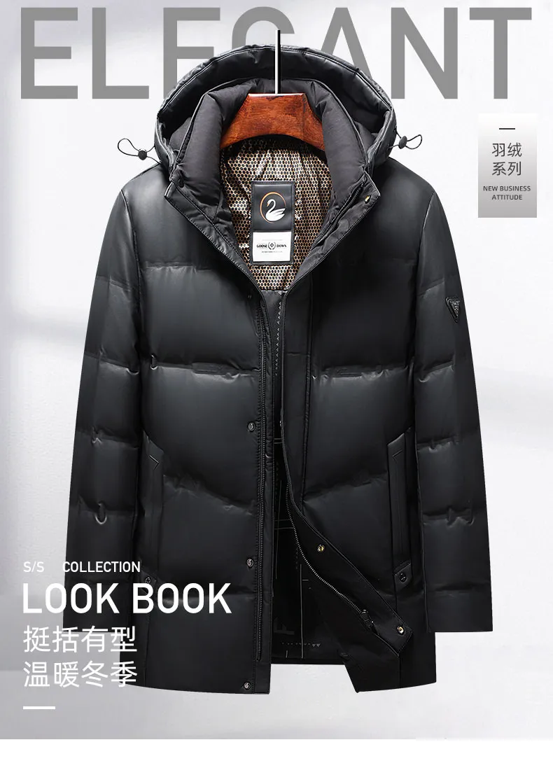 2024 Men's Down Jacket Mid-Length Winter Thick 90% White Duck Down Jacket windproof warm winter down coat,parkas men Hood coat
