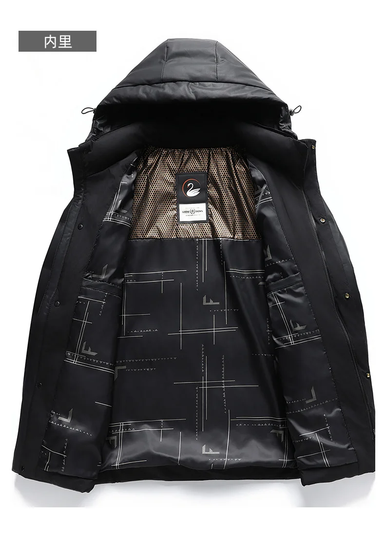 2024 Men's Down Jacket Mid-Length Winter Thick 90% White Duck Down Jacket windproof warm winter down coat,parkas men Hood coat
