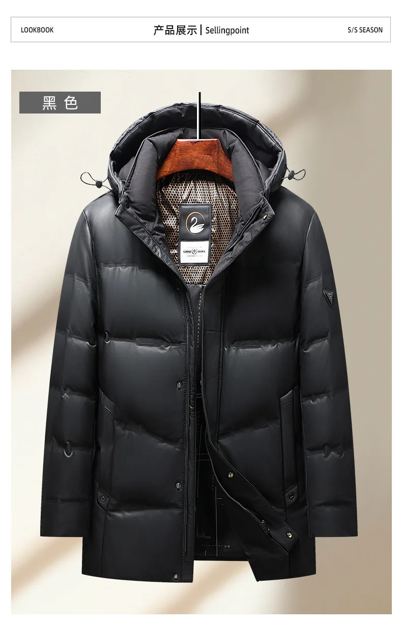 2024 Men's Down Jacket Mid-Length Winter Thick 90% White Duck Down Jacket windproof warm winter down coat,parkas men Hood coat