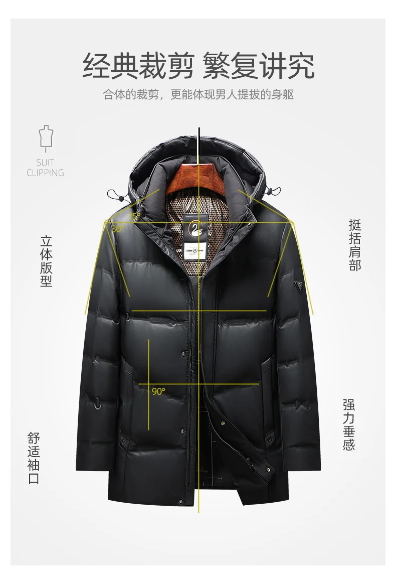 2024 Men's Down Jacket Mid-Length Winter Thick 90% White Duck Down Jacket windproof warm winter down coat,parkas men Hood coat