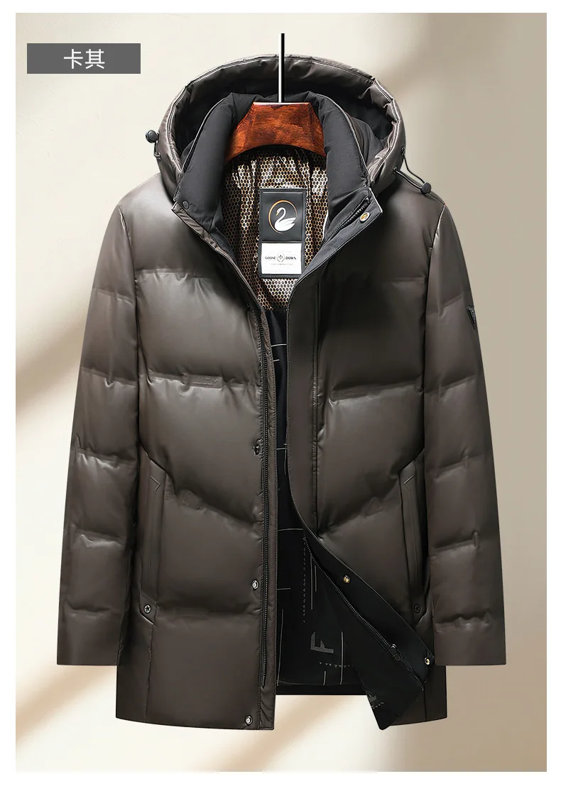 2024 Men's Down Jacket Mid-Length Winter Thick 90% White Duck Down Jacket windproof warm winter down coat,parkas men Hood coat