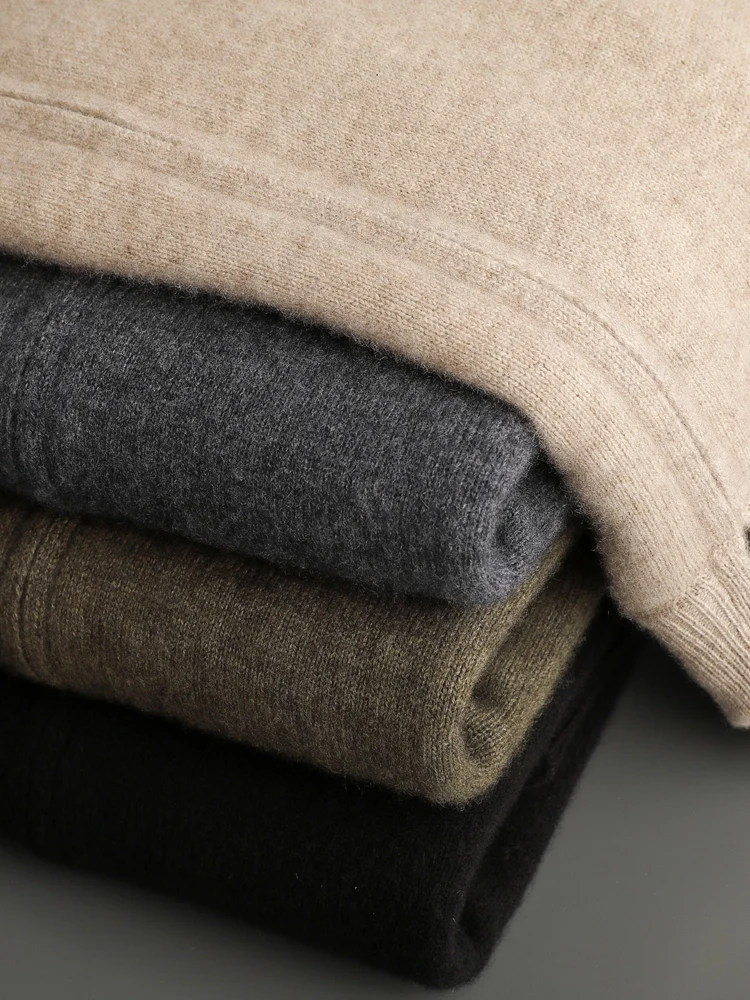 Autumn Winter Men's Woo Cardigan Zippers Mock Neck Long Sleeve Cashmere Sweater 100% Merino Wool Knitwear Thick Soft Clothing