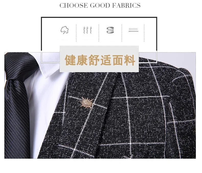Suit (Blazer + Vest + Trousers) Fashion Business Casual Gentleman Men's Italian Style Elegant Plaid Slim Formal 3-piece Suit
