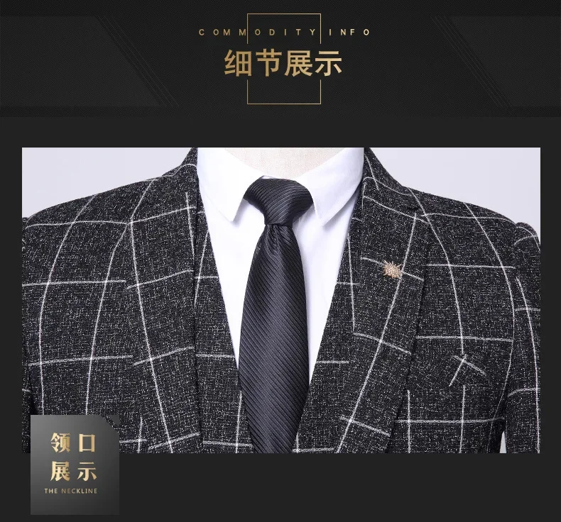 Suit (Blazer + Vest + Trousers) Fashion Business Casual Gentleman Men's Italian Style Elegant Plaid Slim Formal 3-piece Suit