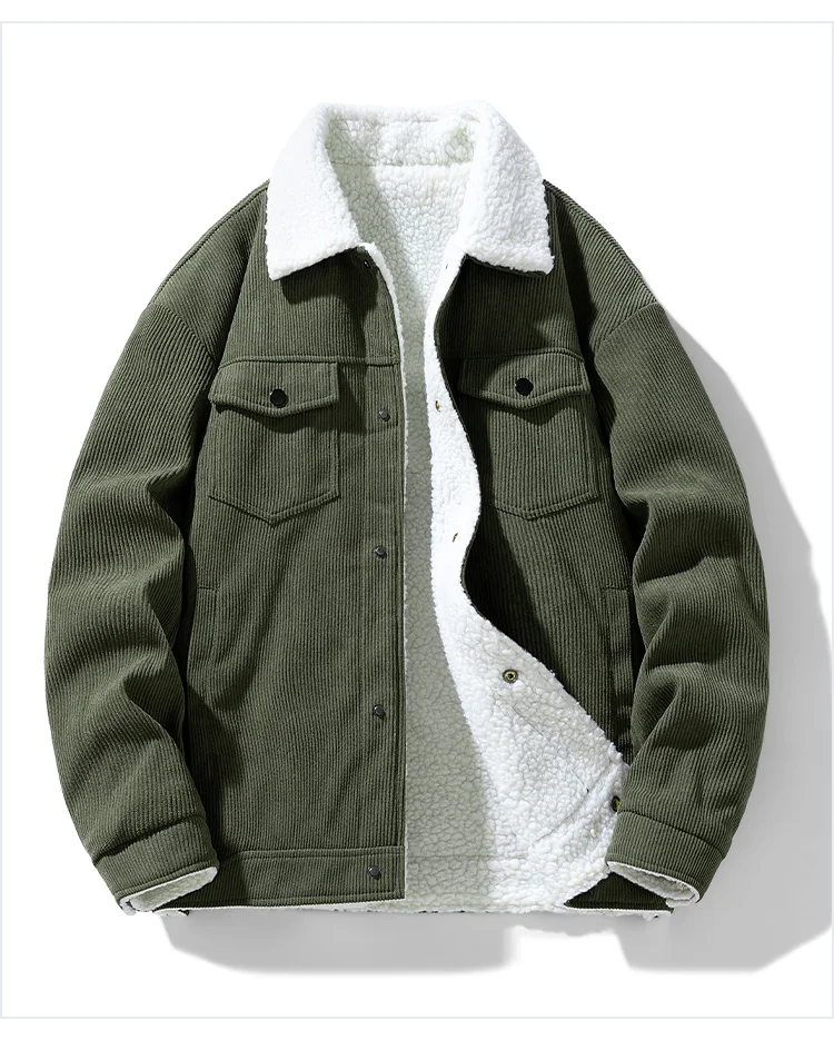 2024 Winter New Cashmere Stand up Collar Cotton Jacket Thickened Warm Youth Fashion Versatile Cotton Jacket Corduroy Fabric