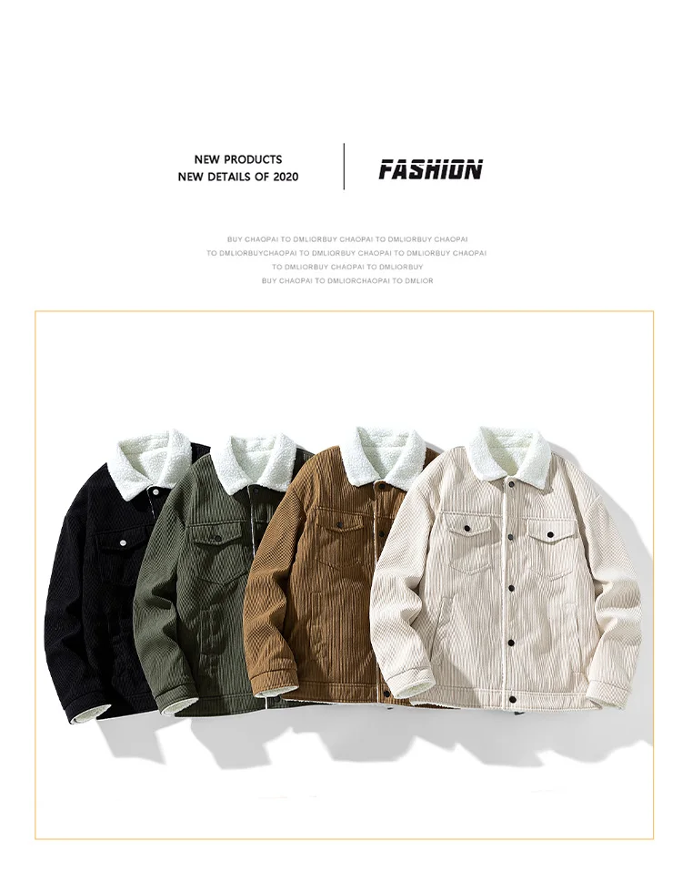 2024 Winter New Cashmere Stand up Collar Cotton Jacket Thickened Warm Youth Fashion Versatile Cotton Jacket Corduroy Fabric