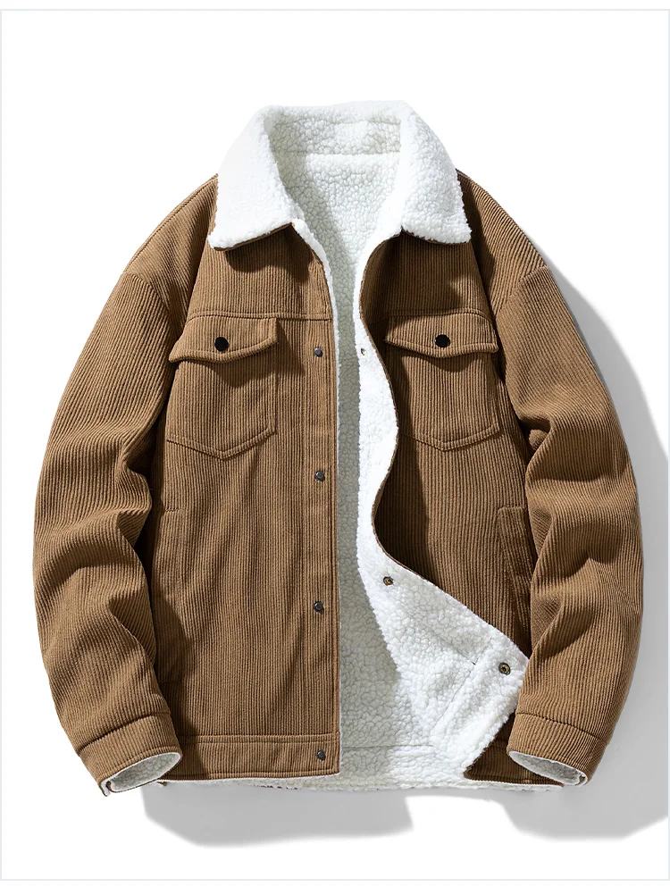 2024 Winter New Cashmere Stand up Collar Cotton Jacket Thickened Warm Youth Fashion Versatile Cotton Jacket Corduroy Fabric