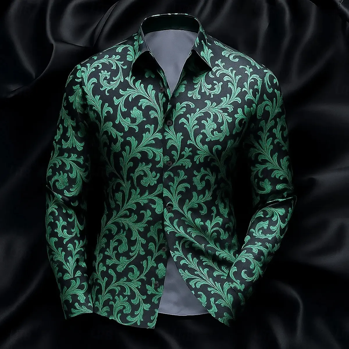 Men's simple solid color 3D geometric pattern print lapel long-sleeved shirt casual daily autumn and winter all-match tops