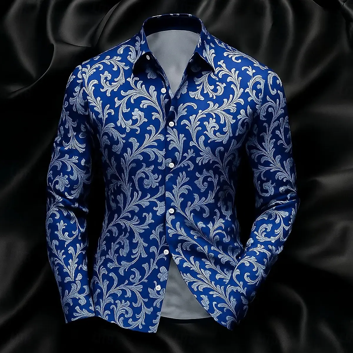 Men's simple solid color 3D geometric pattern print lapel long-sleeved shirt casual daily autumn and winter all-match tops