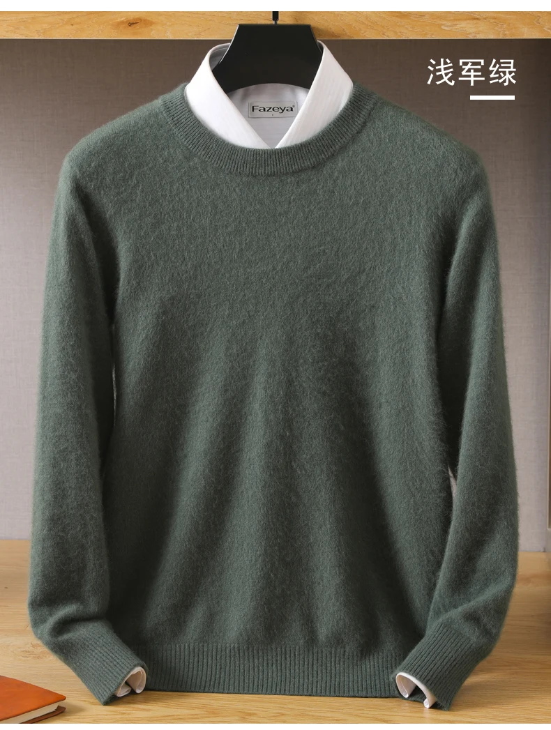 Men's Wool Sweater Round Neck Pullover 100% Pure Mink Cashmere Knitting Large Size Autumn Winter New Long Sleeve Fashion Highend