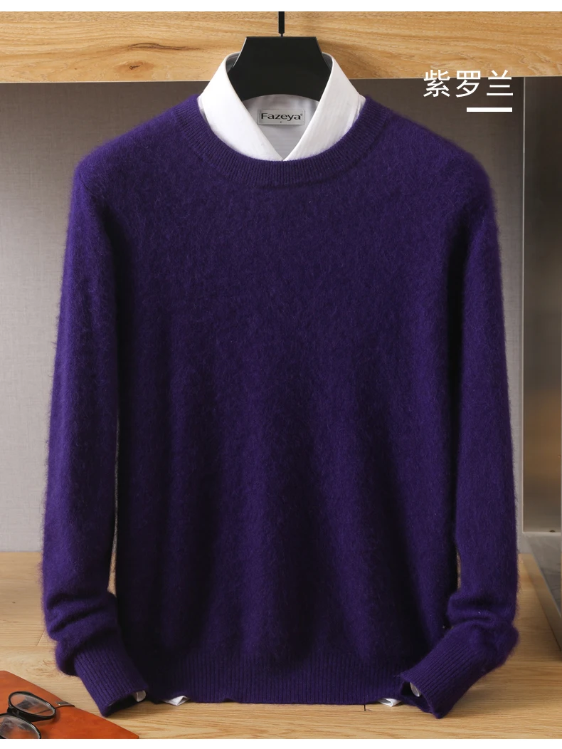 Men's Wool Sweater Round Neck Pullover 100% Pure Mink Cashmere Knitting Large Size Autumn Winter New Long Sleeve Fashion Highend
