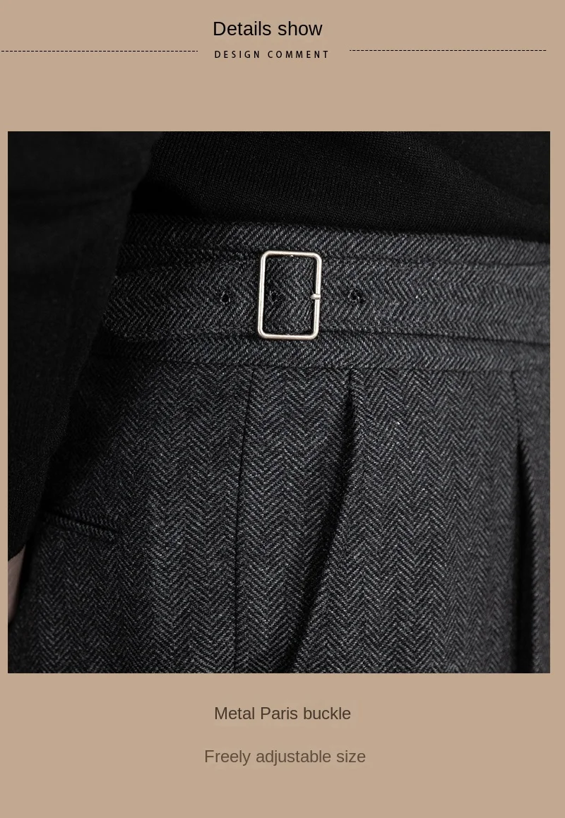 Vintage Wool Herringbone Pattern Silger Casual Pants British Bloodbath Gangsta Warm High Waist Straight Pants