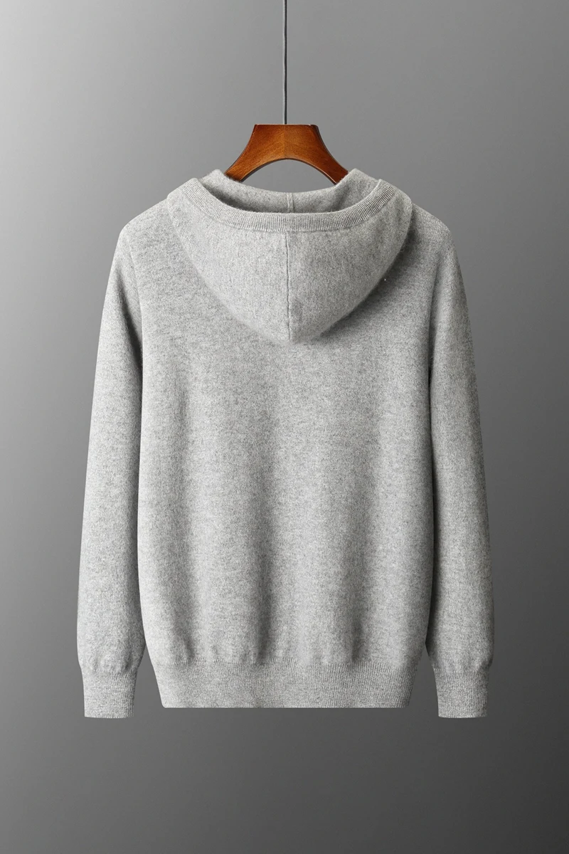 2025 New Men Knitted Plane Hooded Cardigan Cashmere Sweater Zipper Design Pocket Decoration High quality Thick Warmth Hoodie