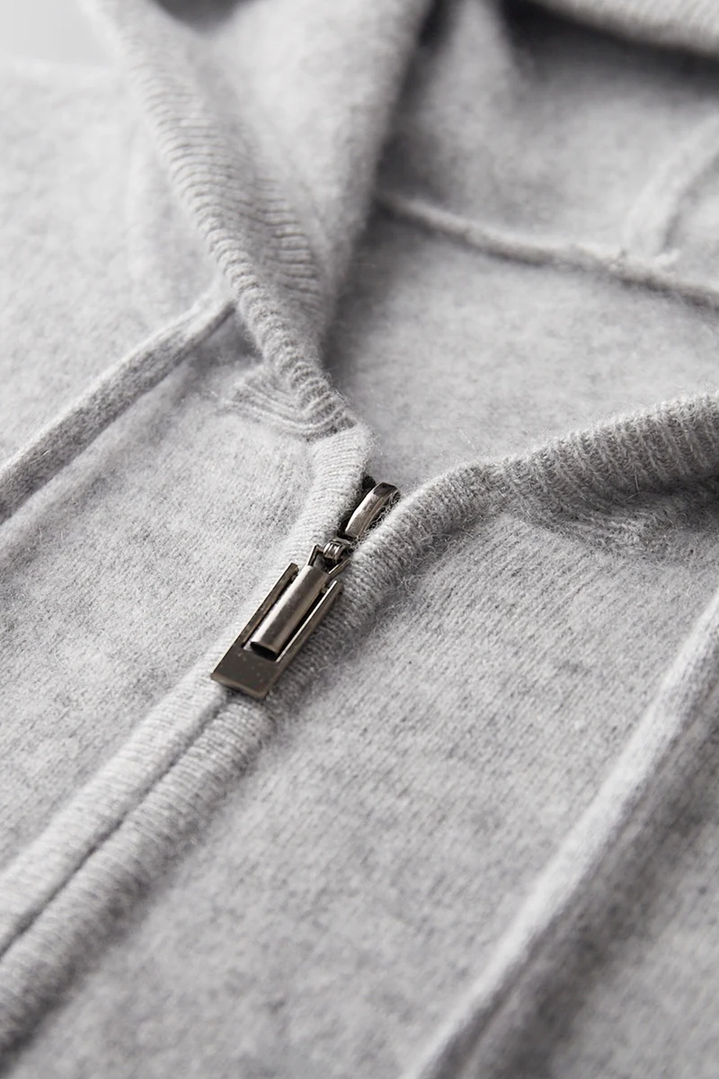 2025 New Men Knitted Plane Hooded Cardigan Cashmere Sweater Zipper Design Pocket Decoration High quality Thick Warmth Hoodie
