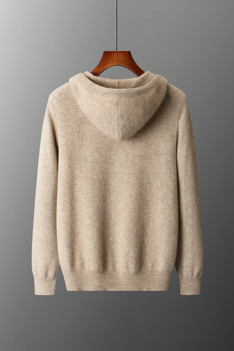 2025 New Men Knitted Plane Hooded Cardigan Cashmere Sweater Zipper Design Pocket Decoration High quality Thick Warmth Hoodie