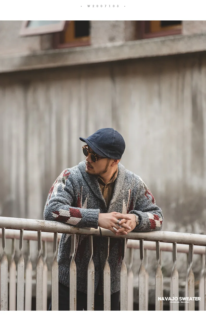 Maden Knitted Vintage Cardigan Men Sweater Indiana Thick Knit Oversized Streetwear Geometric Trend V-neck Christmas Knit Coats