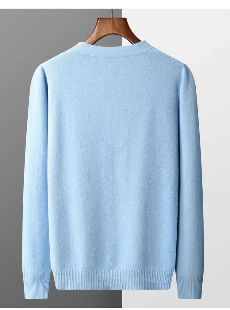 YTFidio 100% Wool Men Sweater V-Neck handsome Sweater Botton Warm Soft Solid Cardigan Knitwear Basic 190