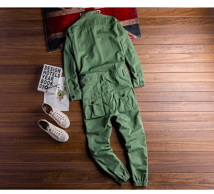 Men's Jumpsuits Long Sleeve Pockets Cargo Joggers Jumpsuits Casual Overalls Coveralls Costume Pants Black Army Green Khaki