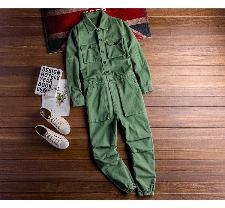 Men's Jumpsuits Long Sleeve Pockets Cargo Joggers Jumpsuits Casual Overalls Coveralls Costume Pants Black Army Green Khaki