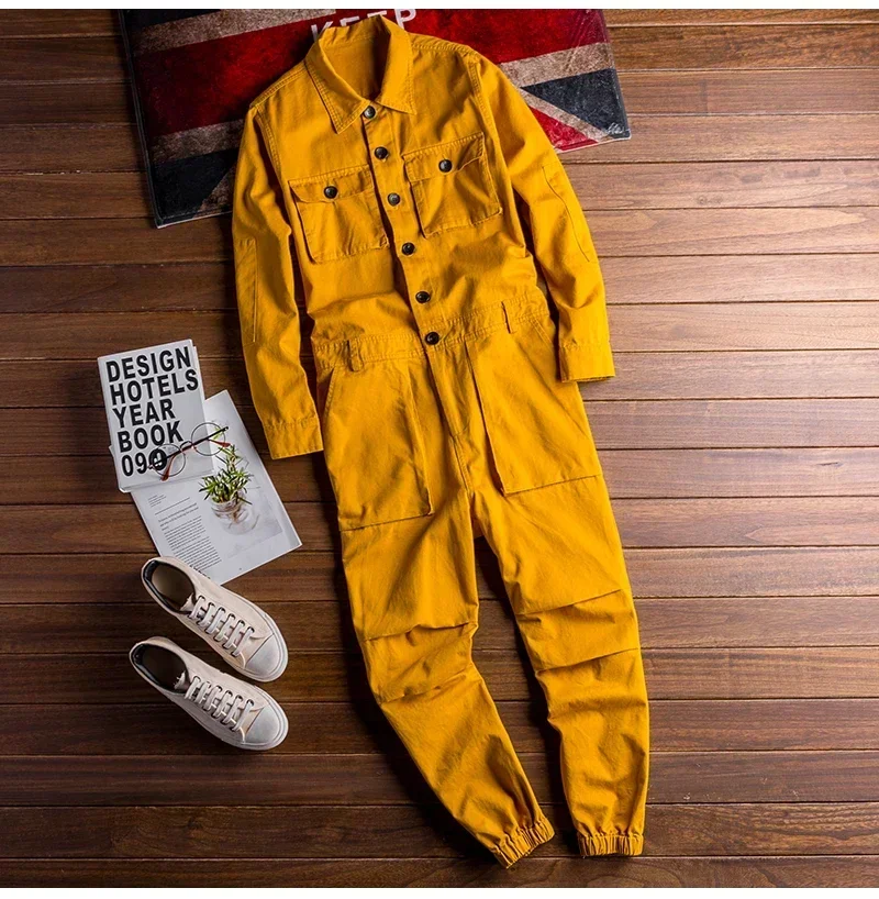 Men's Jumpsuits Long Sleeve Pockets Cargo Joggers Jumpsuits Casual Overalls Coveralls Costume Pants Black Army Green Khaki