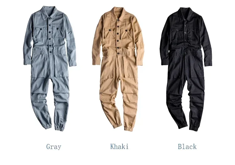 Men's Jumpsuits Long Sleeve Pockets Cargo Joggers Jumpsuits Casual Overalls Coveralls Costume Pants Black Army Green Khaki