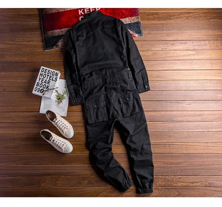 Men's Jumpsuits Long Sleeve Pockets Cargo Joggers Jumpsuits Casual Overalls Coveralls Costume Pants Black Army Green Khaki