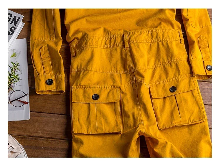 Men's Jumpsuits Long Sleeve Pockets Cargo Joggers Jumpsuits Casual Overalls Coveralls Costume Pants Black Army Green Khaki
