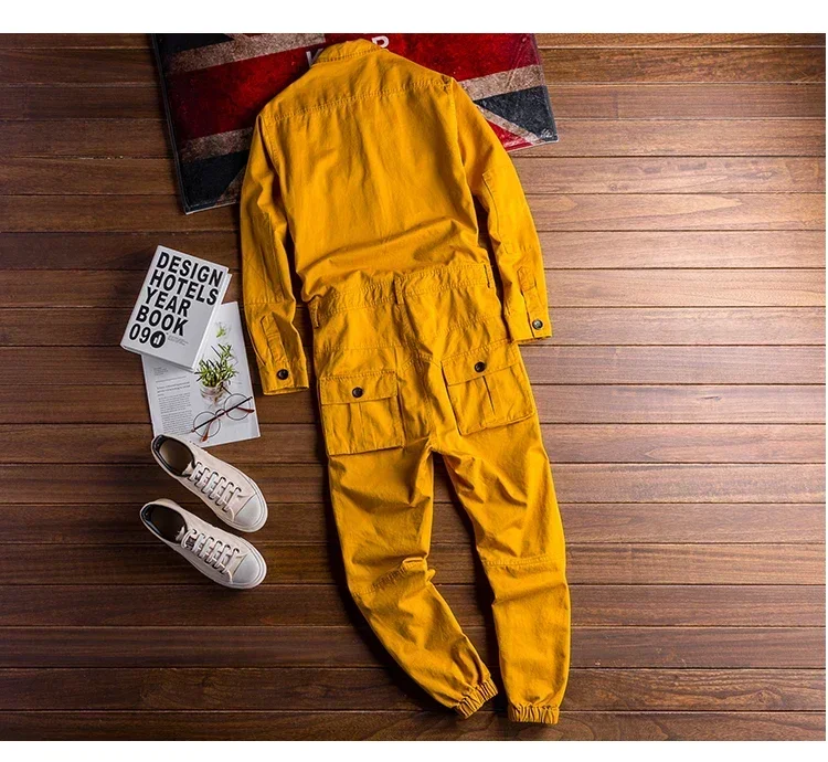 Men's Jumpsuits Long Sleeve Pockets Cargo Joggers Jumpsuits Casual Overalls Coveralls Costume Pants Black Army Green Khaki