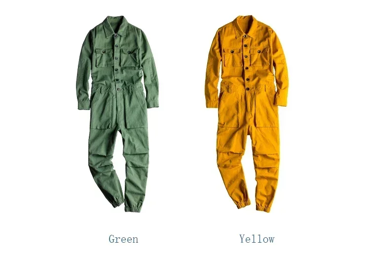 Men's Jumpsuits Long Sleeve Pockets Cargo Joggers Jumpsuits Casual Overalls Coveralls Costume Pants Black Army Green Khaki