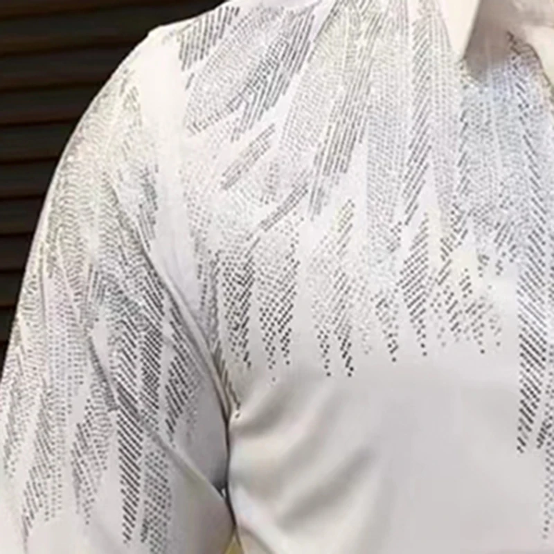 High Quality Long Sleeved Shirt Spring Hot Diamond Shirt For Men Casual Slim Fit Shirt Luxury Social Party Blouse Camisa Hombre