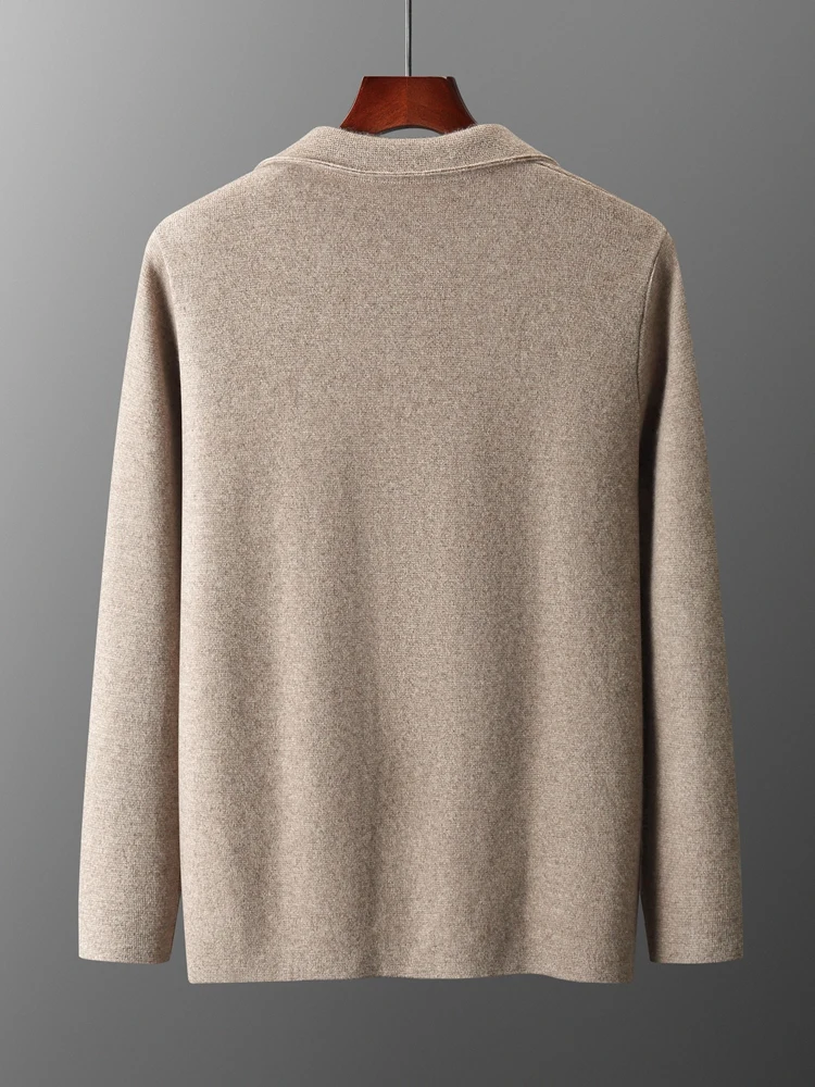 Autumn Winter Men Cashmere Sweater Button Cardigan Turn-Down Collar 100% Merino Wool Pocket Knitwear Soft Casual Fashion Coat