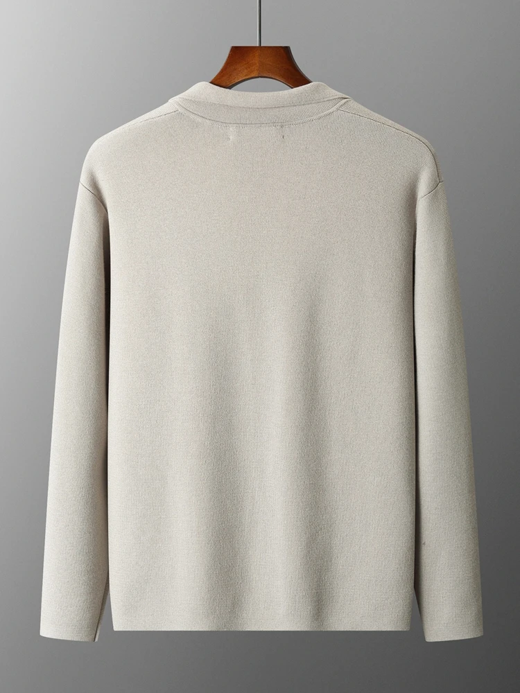 Autumn Winter Men Cashmere Sweater Button Cardigan Turn-Down Collar 100% Merino Wool Pocket Knitwear Soft Casual Fashion Coat
