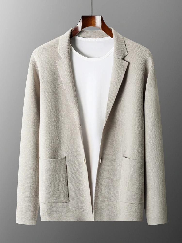 Autumn Winter Men Cashmere Sweater Button Cardigan Turn-Down Collar 100% Merino Wool Pocket Knitwear Soft Casual Fashion Coat