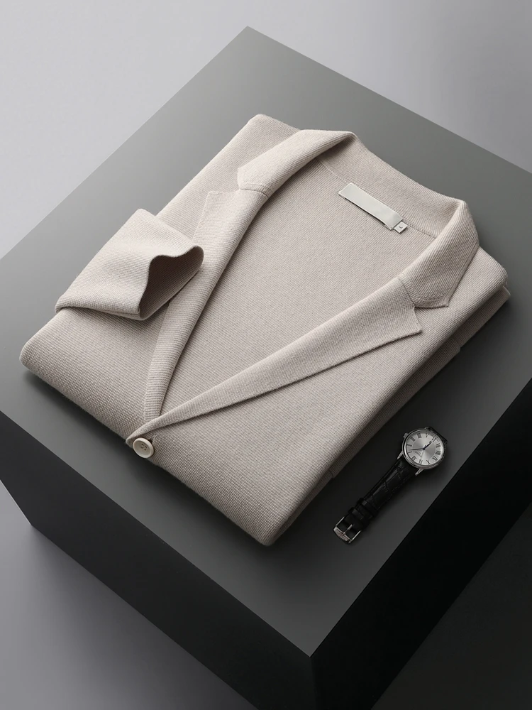 Autumn Winter Men Cashmere Sweater Button Cardigan Turn-Down Collar 100% Merino Wool Pocket Knitwear Soft Casual Fashion Coat