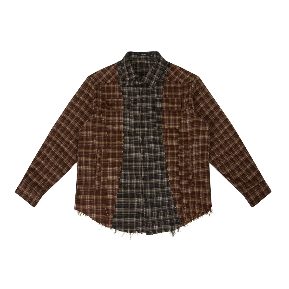 Plaid Splice Shirt Men Japanese Streetwear Fashion Loose Casual Long Sleeve Shirts Cityboy Oversize Cargo Shirts Unisex Blouses
