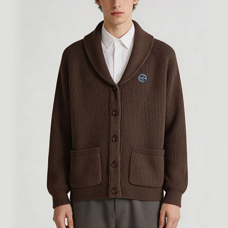 CH Men's Shawl Collar Ribbed Knit Cardigan Button Front Soft Warm Casual Winter Sweater Coat with Pockets