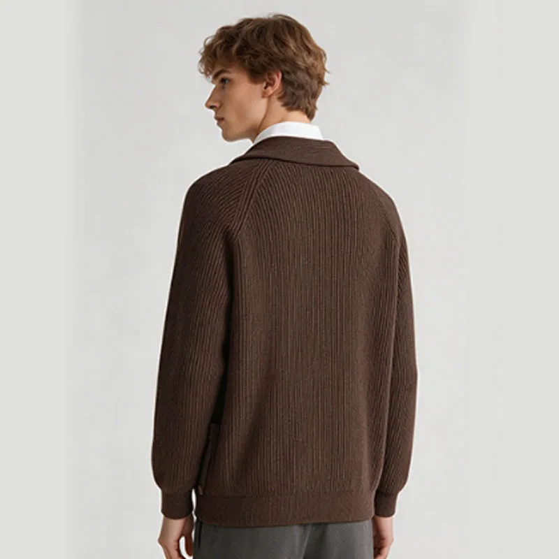 CH Men's Shawl Collar Ribbed Knit Cardigan Button Front Soft Warm Casual Winter Sweater Coat with Pockets
