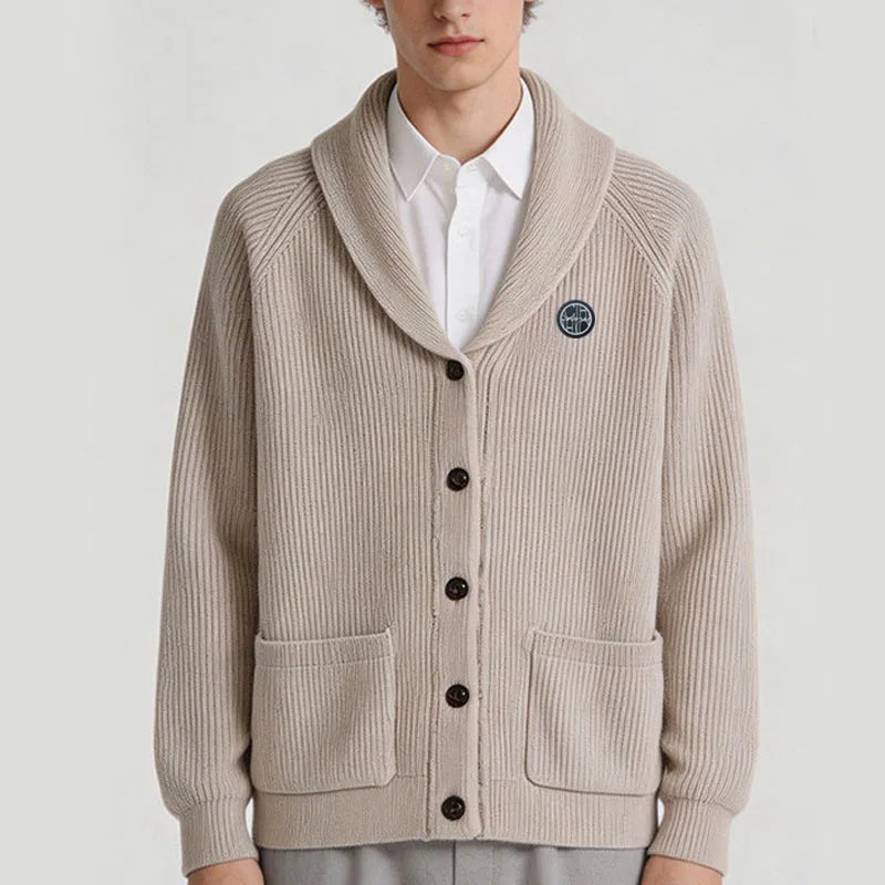 CH Men's Shawl Collar Ribbed Knit Cardigan Button Front Soft Warm Casual Winter Sweater Coat with Pockets