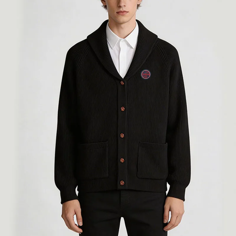 CH Men's Shawl Collar Ribbed Knit Cardigan Button Front Soft Warm Casual Winter Sweater Coat with Pockets