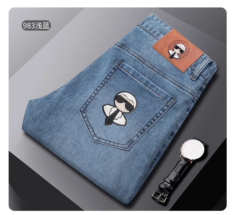 Fashion Men Jeans Stretch Straight Leg Casual Slim Fit Denim Pants Male Brand Luxury Design Business Classic Trousers