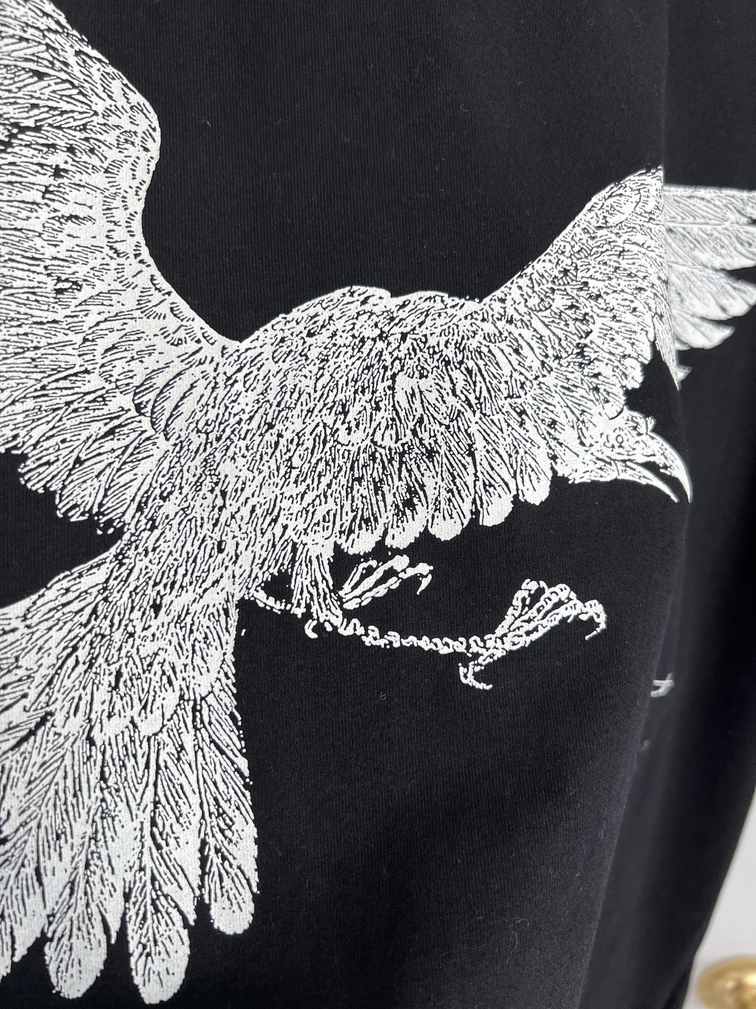 TOP-YAMAMOTO original design Crow short-sleeved black printed T-shirt Trendy loose large-sized pure cotton