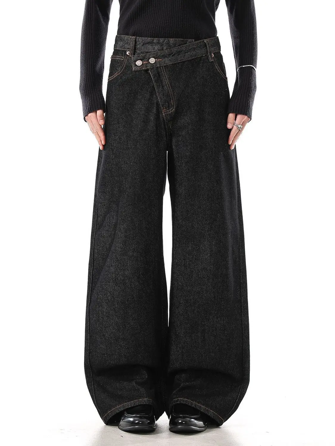 Men's Irregular Design Jeans Vibe Casual Pants Wide Legs Sweatpants Male High Waist Unisex Baggy Trousers